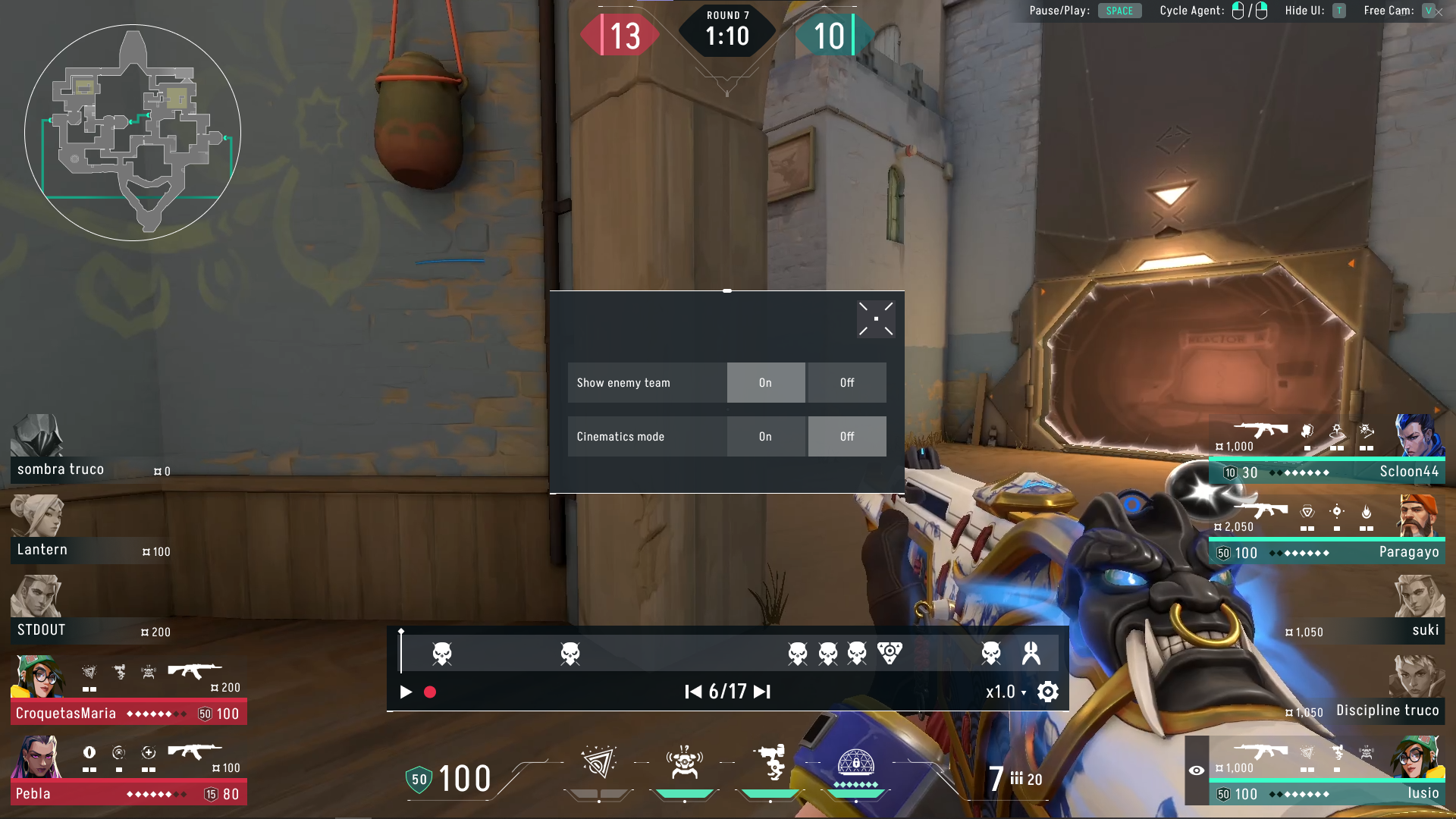 Replay screen mockup showing configuration menu